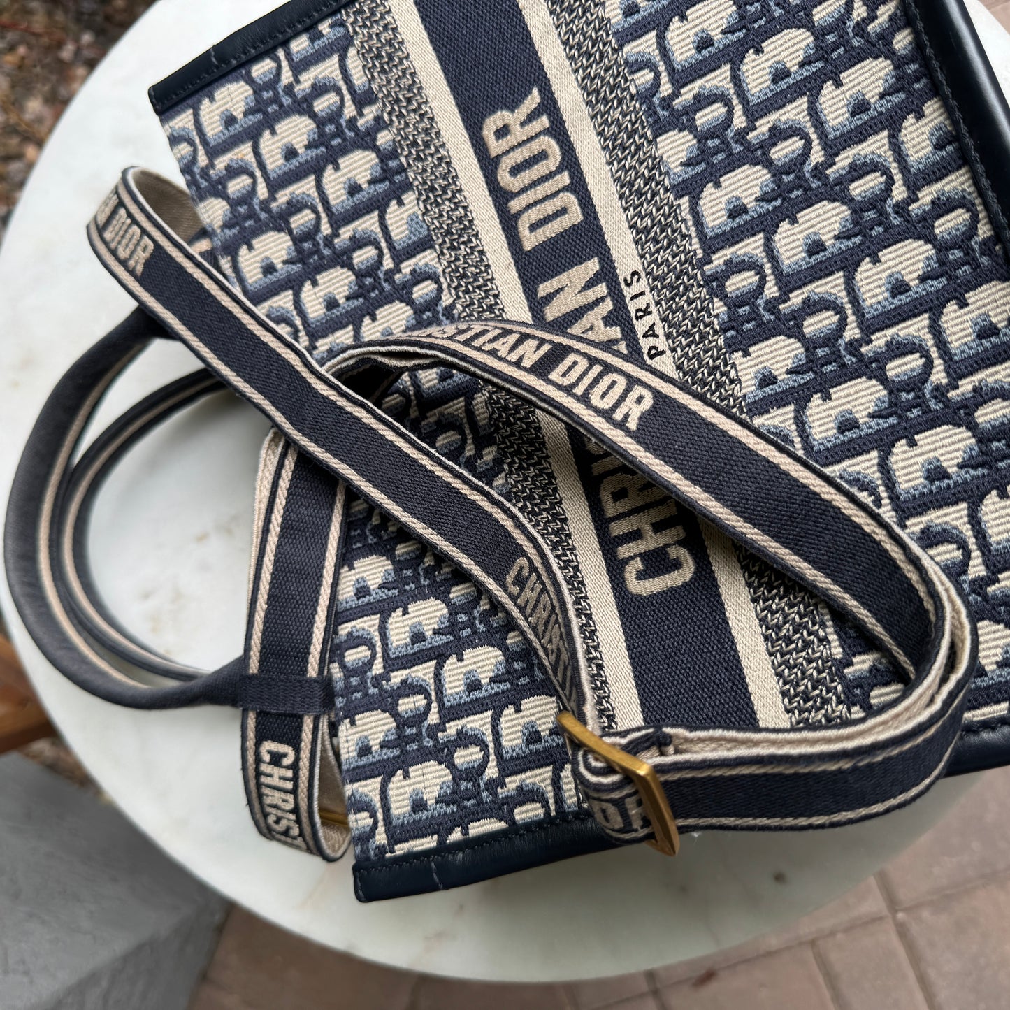 Christian Dior Oblique Embroidery and Calfskin Small Book Tote