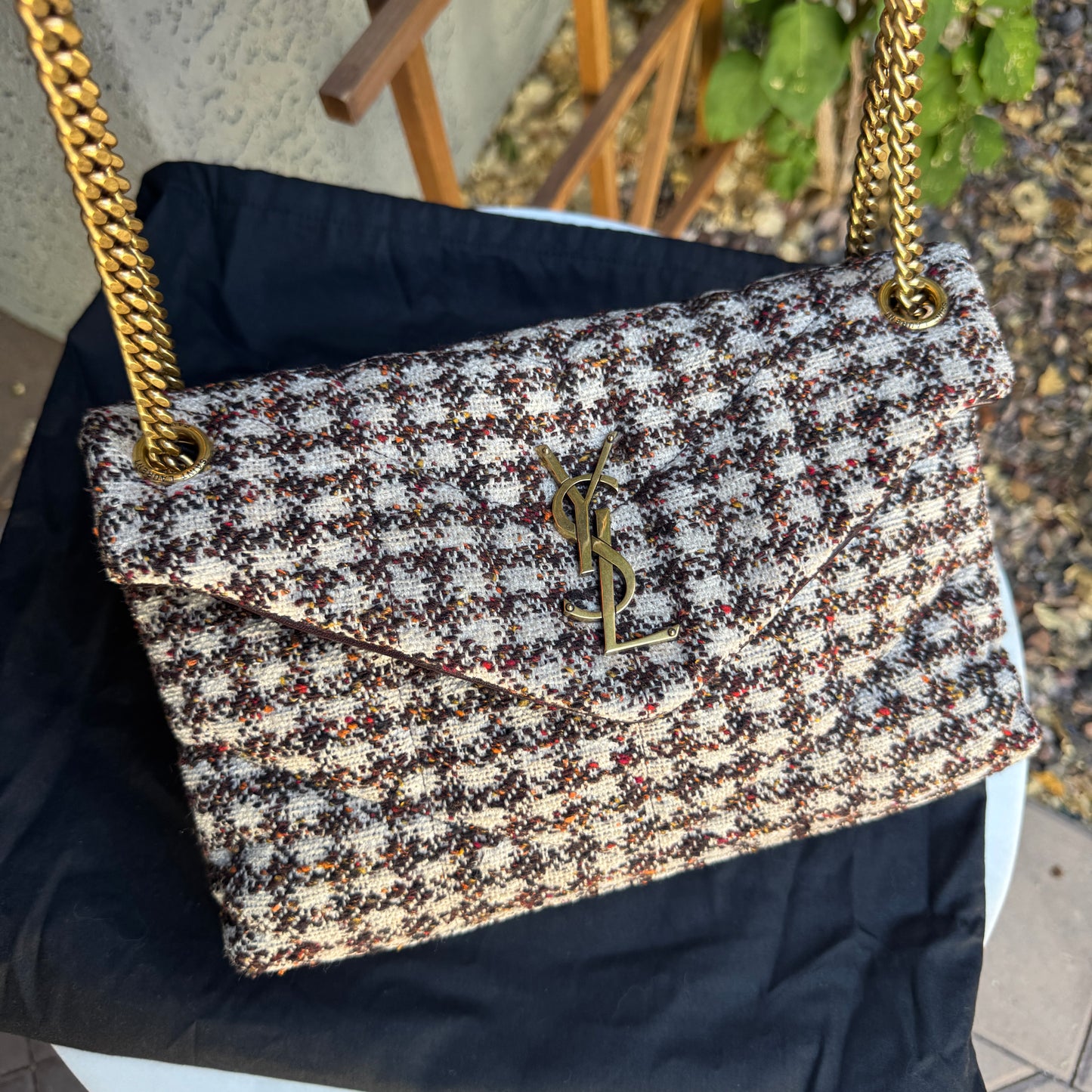 Saint Laurent Tweed Loulou Medium Monogram Puffer Shoulder Bag