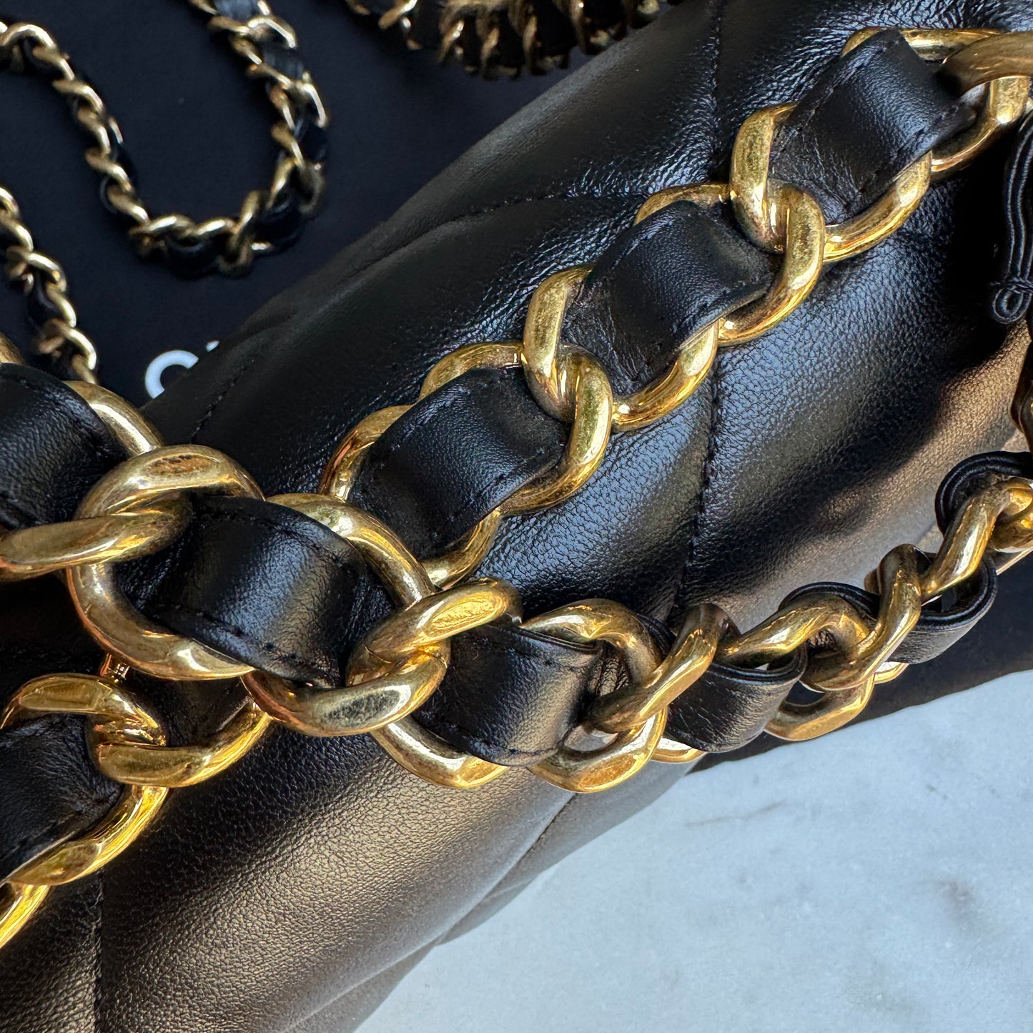 Chanel CC Bar Chain Handle Single Flap Quilted Lambskin Crossbody