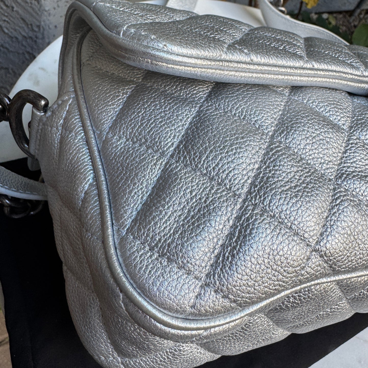 Chanel Silver Quilted Leather Airline Casual Rock Easy Flap Shoulder Bag
