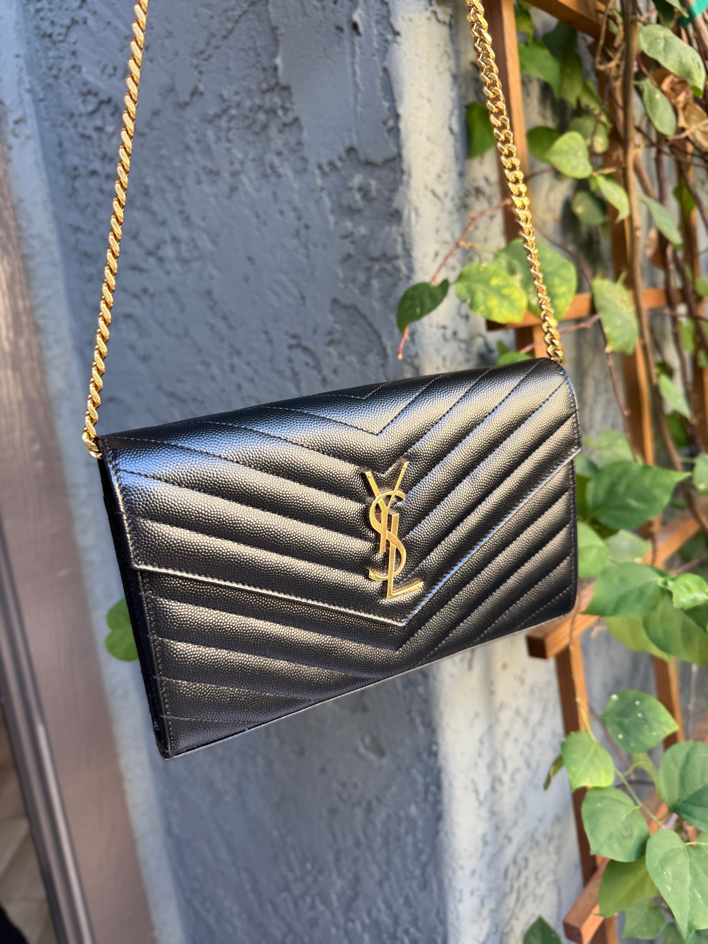 Saint Laurent Cassandre Matelassé Envelope Chain Wallet Crossbody