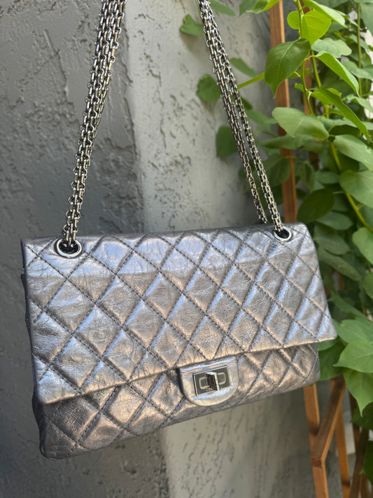 Chanel 2.55 Reissue 227 Double Flap Metallic Aged Calfskin Shoulder Bag