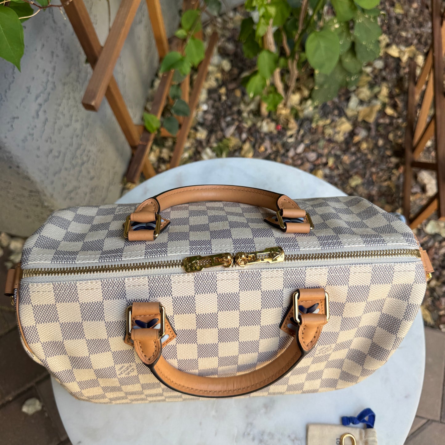 Louis Vuitton Damier Azur Canvas Braided Speedy 30 Bandouliere