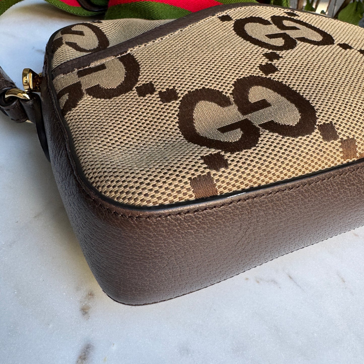 Gucci Monogram Jumbo GG Textured Dollar Calfskin Web Messenger