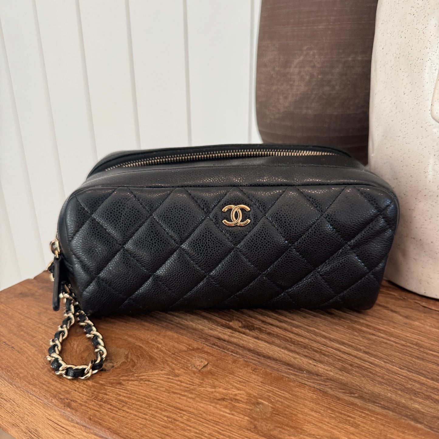 Chanel Double Zip Caviar Leather Cosmetic Bag