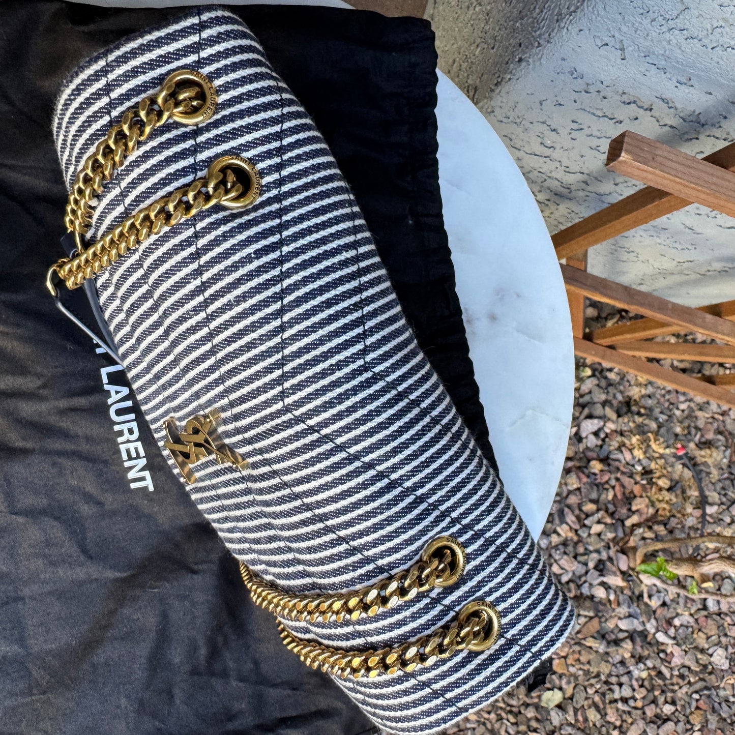 Saint Laurent Small Loulou Striped Chain Crossbody