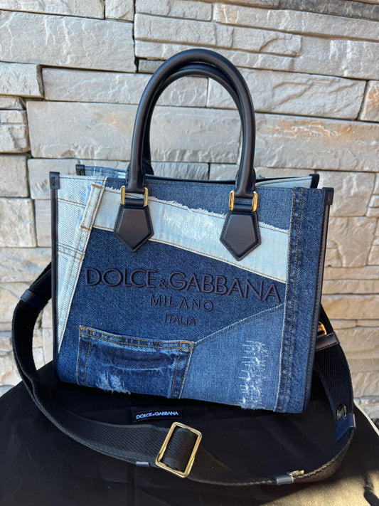 Dolce & Gabbana Patchwork Denim Shopper Tote
