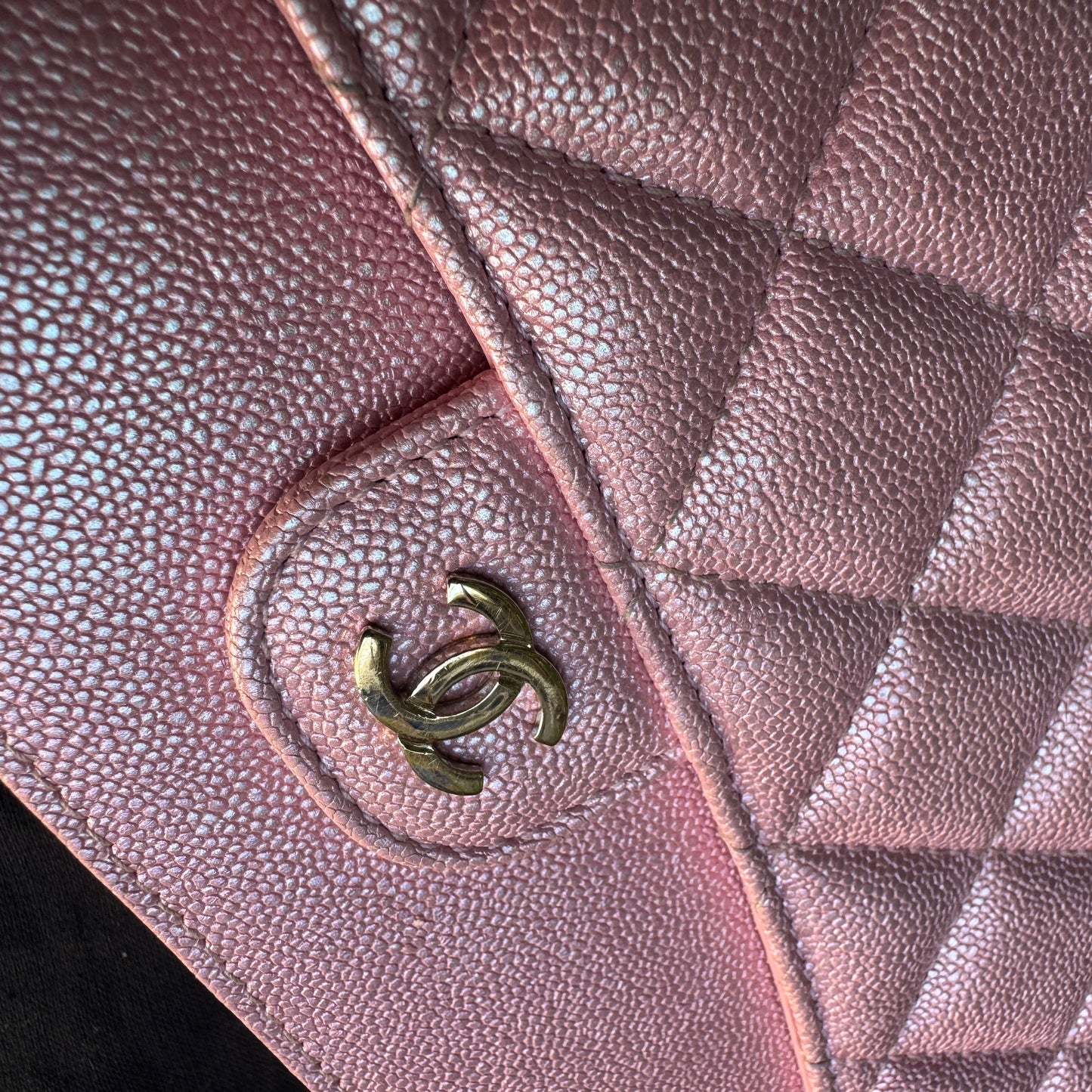 Chanel Iridescent Caviar Leather Quilted Classic Pouch Wristlet WOC