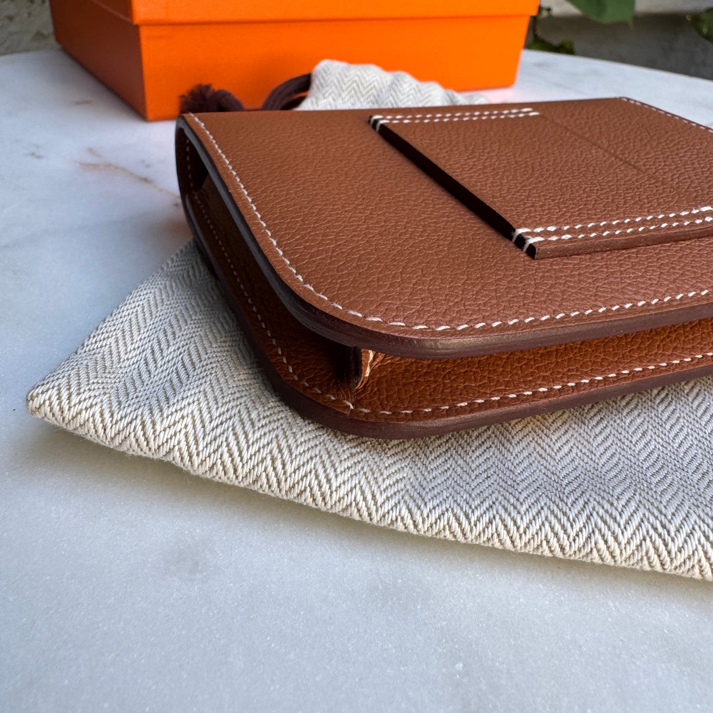 Hermès Gold Evercolor Leather Constance Slim Belt Bag Wallet