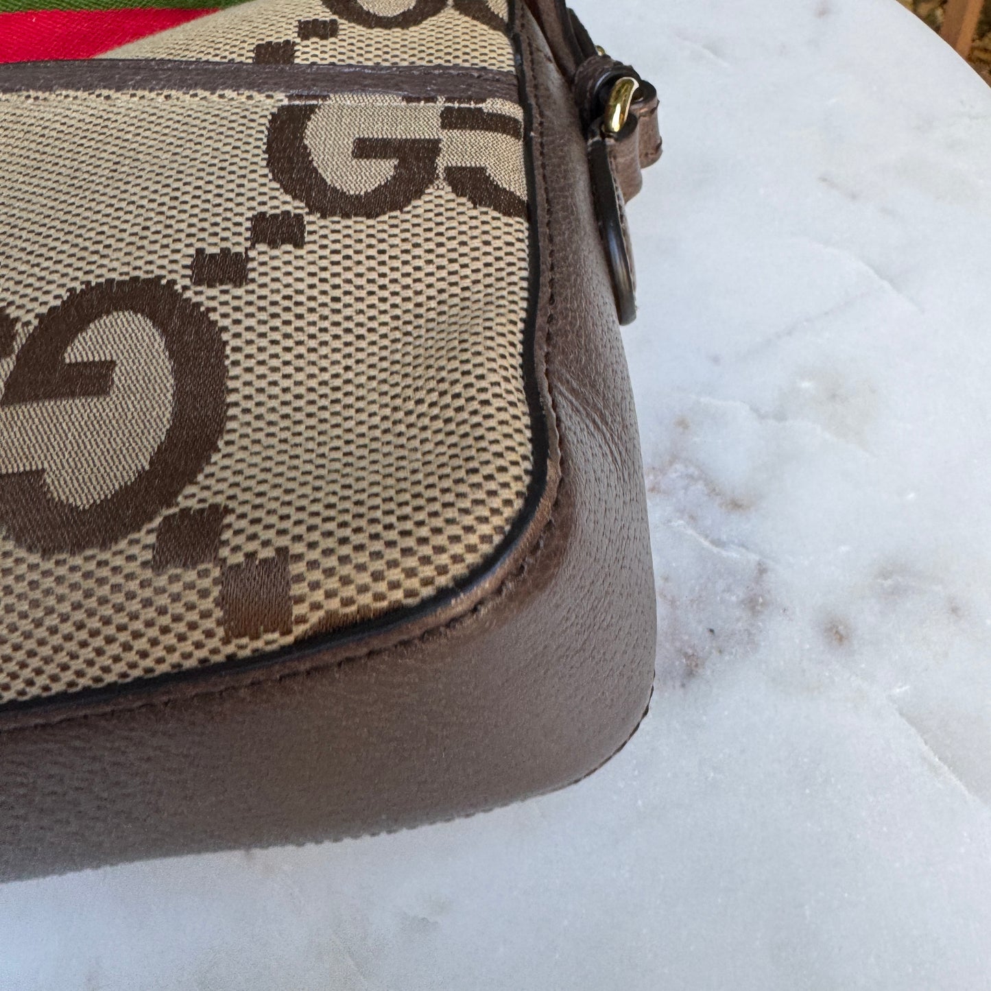 Gucci Monogram Jumbo GG Textured Dollar Calfskin Web Messenger