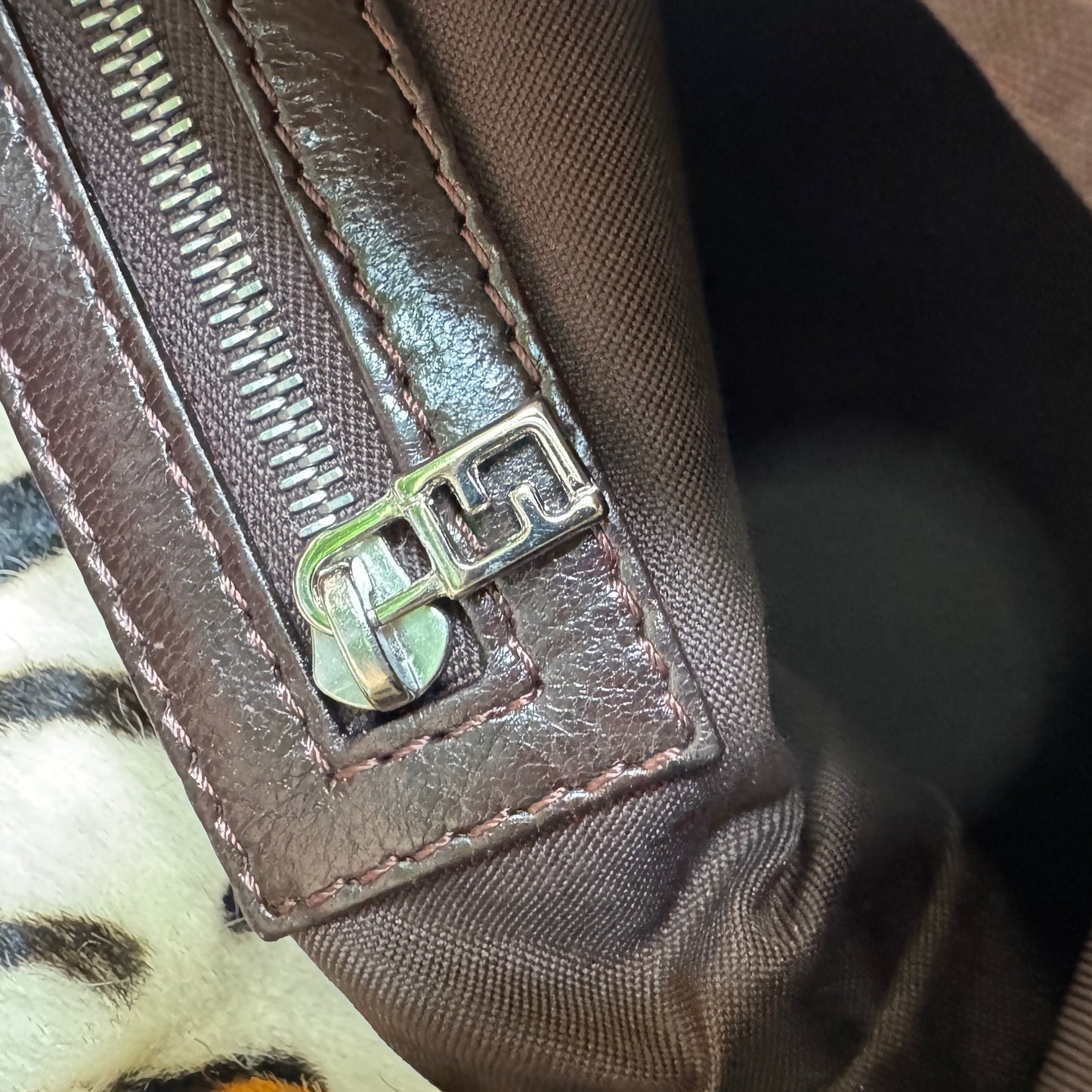 Fendi Vintage Leopard Ponyhair Mama Baguette Shoulder Bag