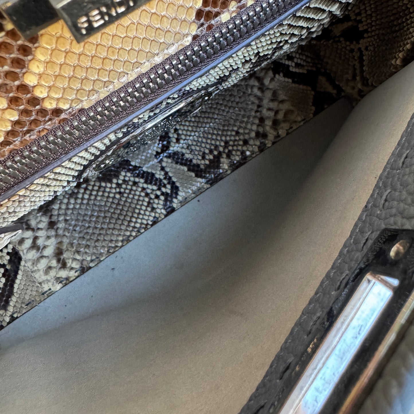 Fendi Cuoio Romano Selleria Leather Python Peekaboo Bag