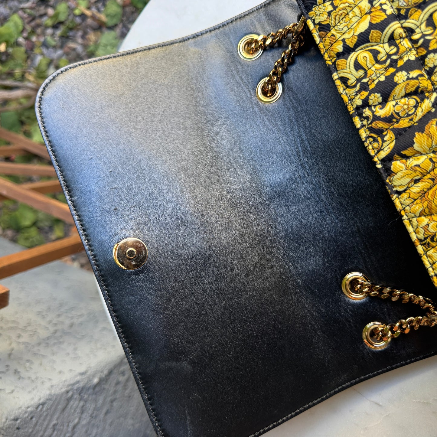 Versace Virtus Barocco Chain Flap Crossbody