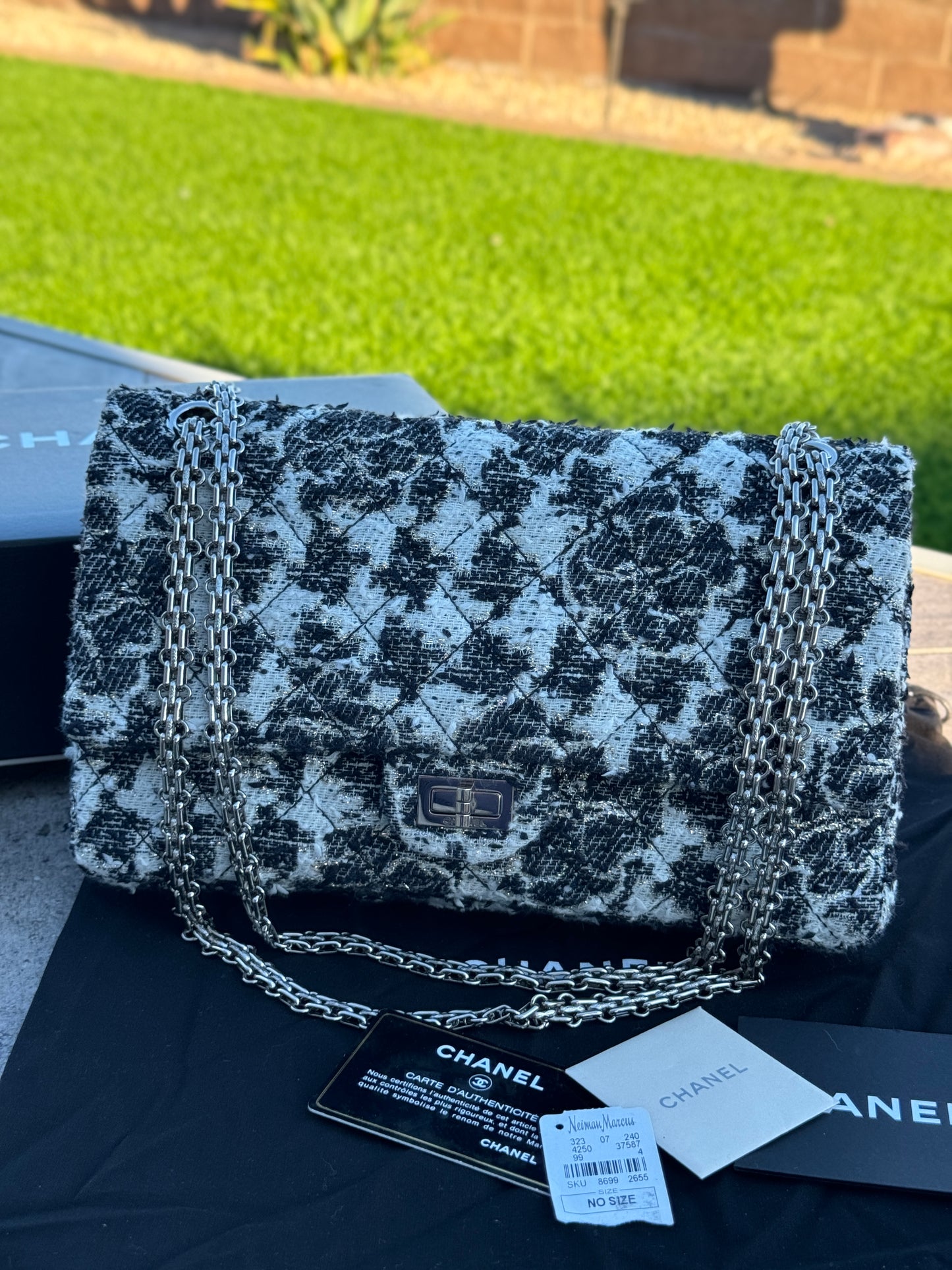 Chanel Reissue 2.55 Camellia Quilted Tweed 226 Flap Bag