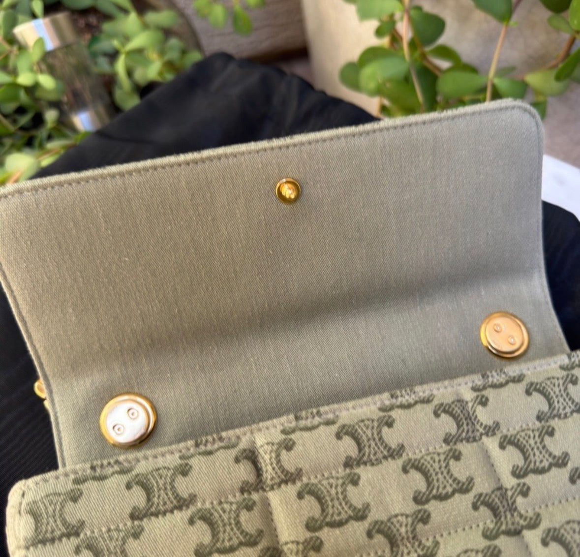 Celine Matelassé Triomphe Canvas Chain Shoulder Bag