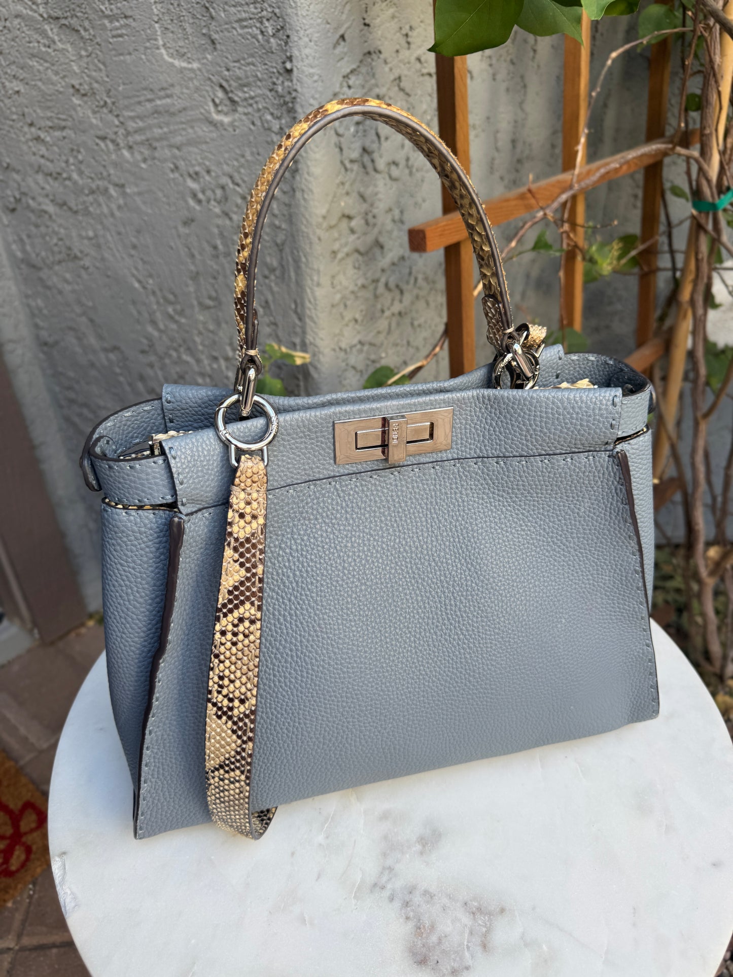 Fendi Cuoio Romano Selleria Leather Python Peekaboo Bag