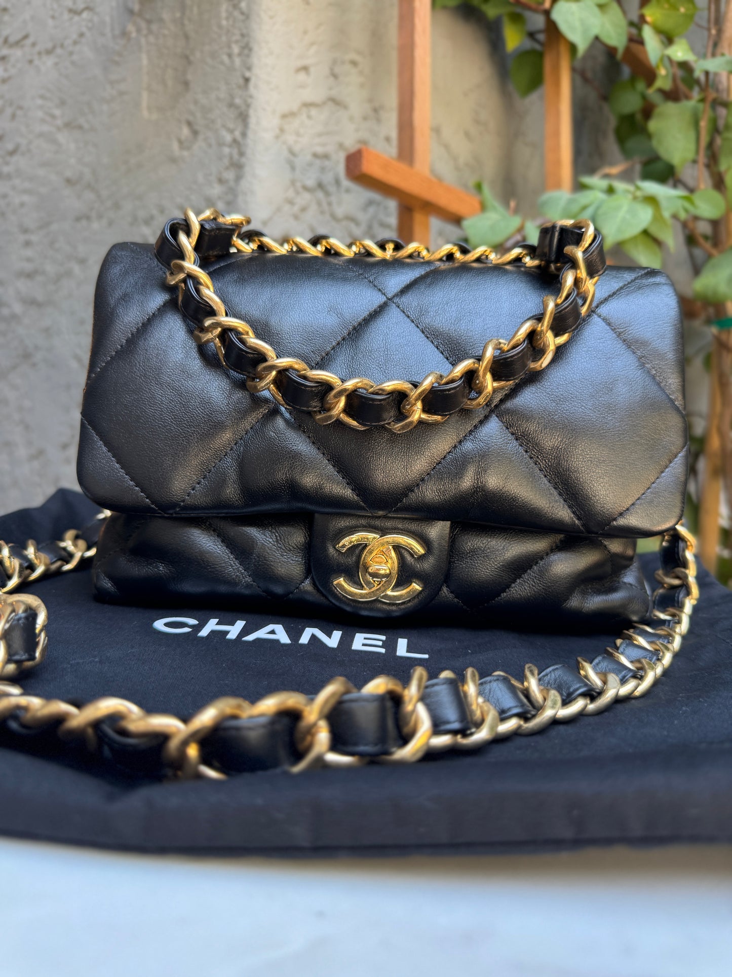 Chanel CC Bar Chain Handle Single Flap Quilted Lambskin Crossbody