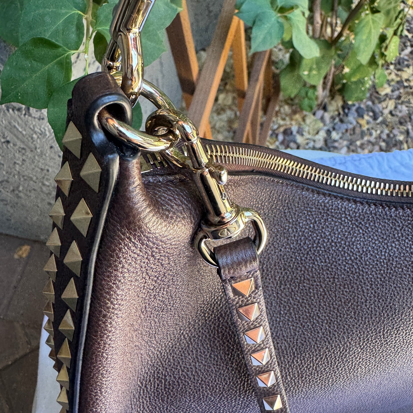 Valentino Garavani Rockstud Leather Hobo Bag