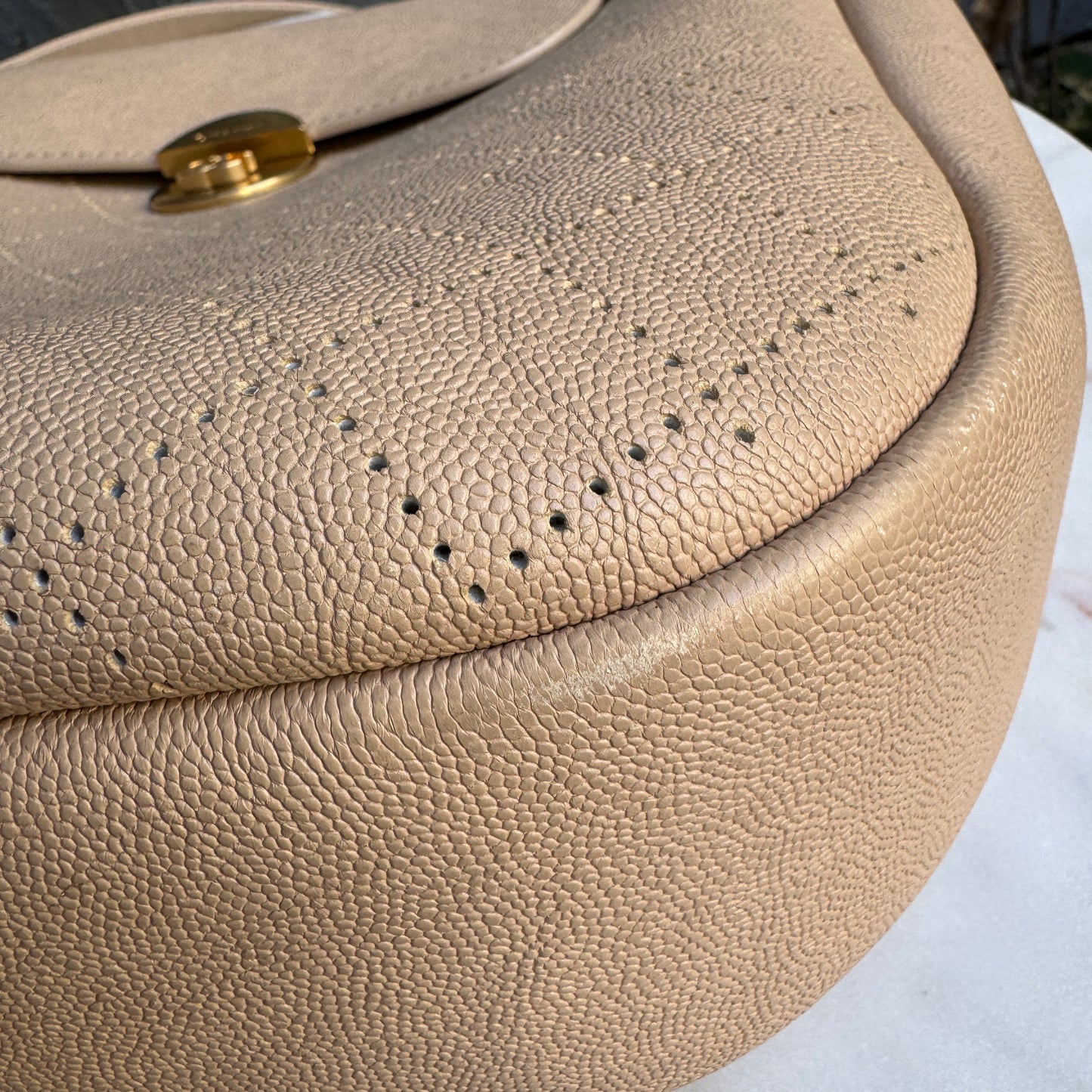 Chanel Moon Lock Perforated Diamond Caviar Leather Hobo