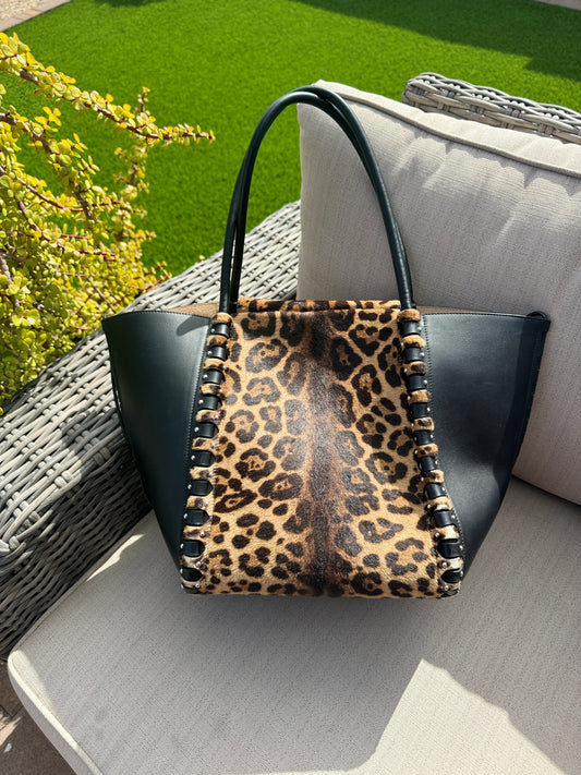 Alaïa Le Hinge Leopard Print Pony Hair Tote