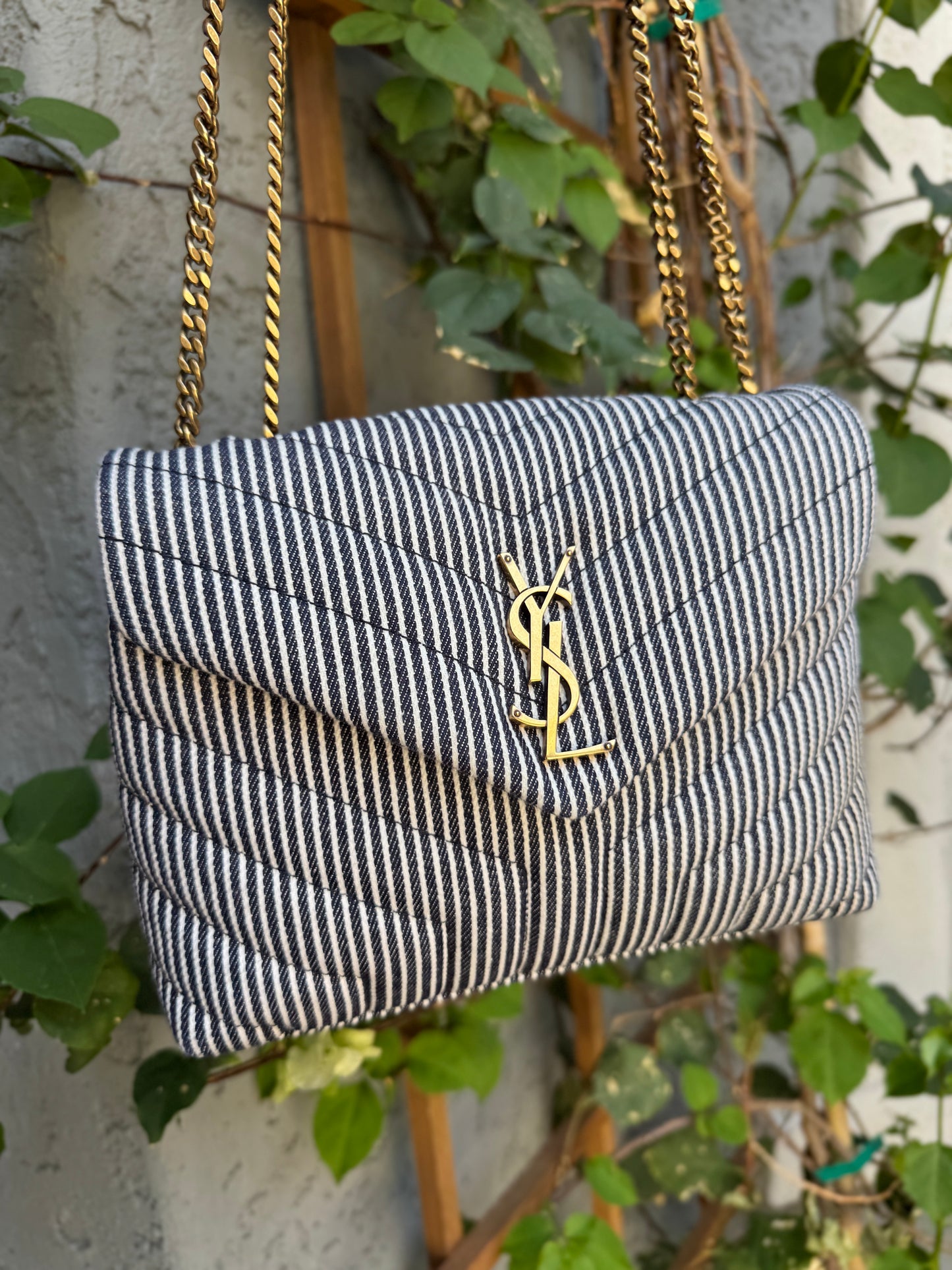 Saint Laurent Small Loulou Striped Chain Crossbody