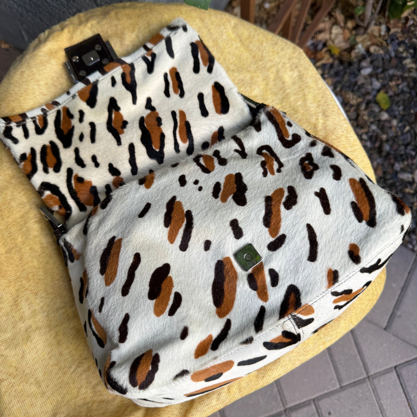 Fendi Vintage Leopard Ponyhair Mama Baguette Shoulder Bag