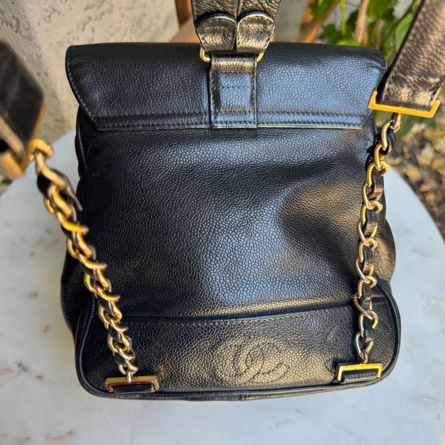 Chanel Vintage Triple Stitched CC Drawstring Flap Caviar Backpack
