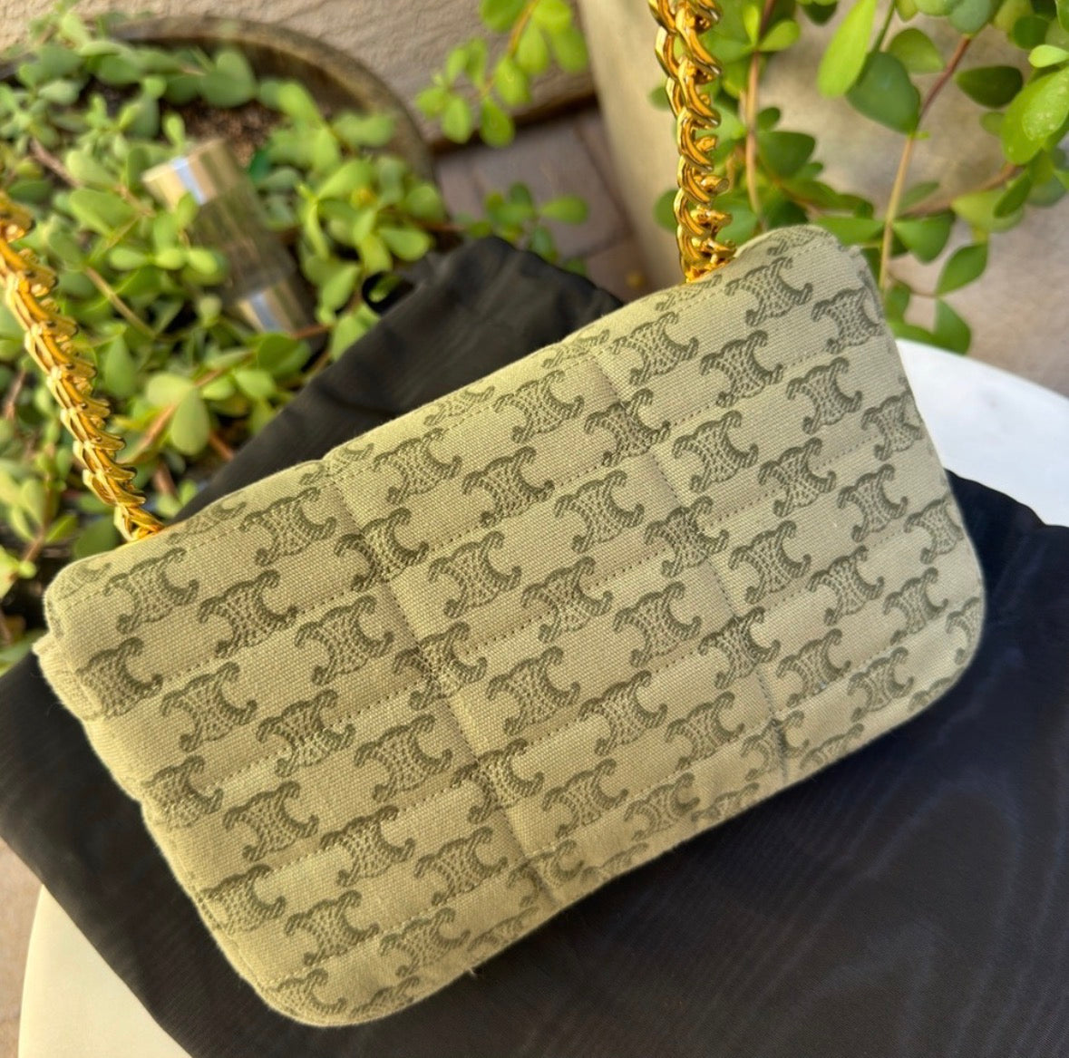 Celine Matelassé Triomphe Canvas Chain Shoulder Bag