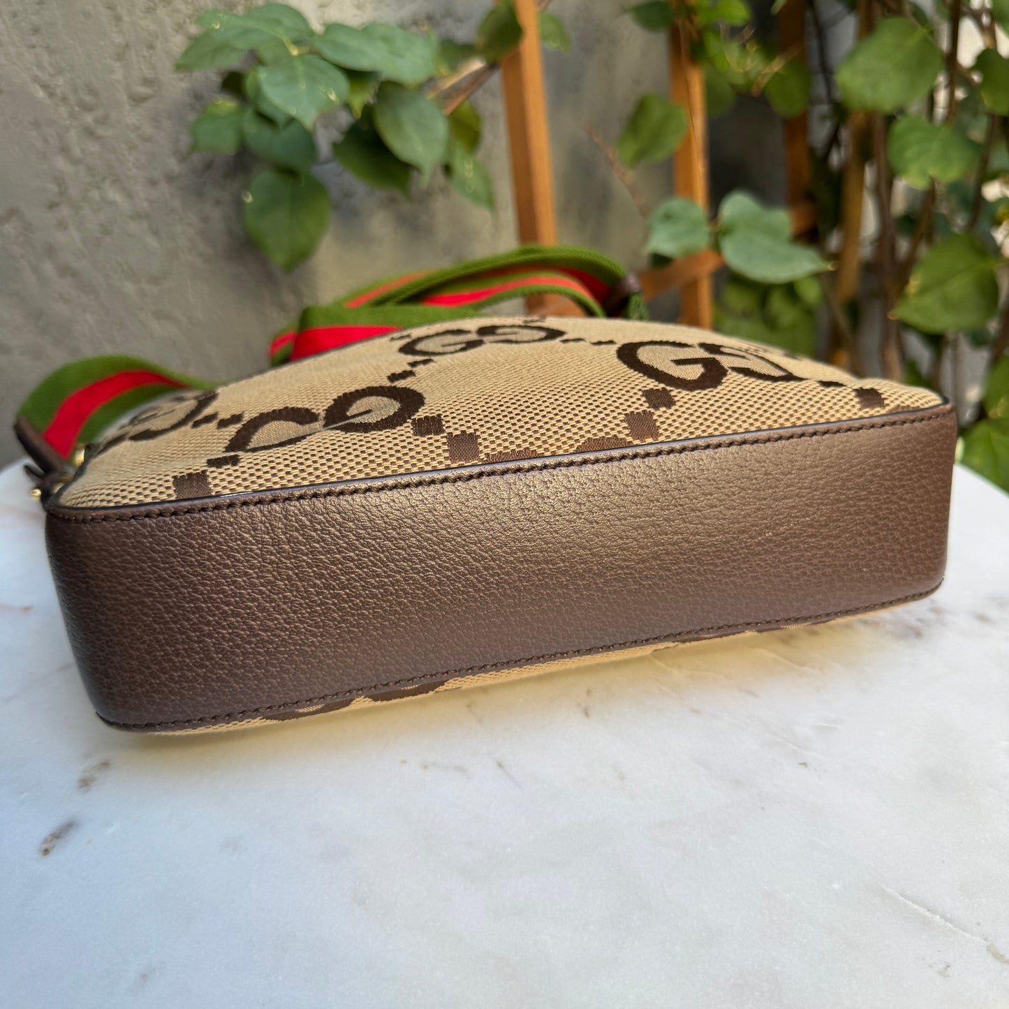 Gucci Monogram Jumbo GG Textured Dollar Calfskin Web Messenger