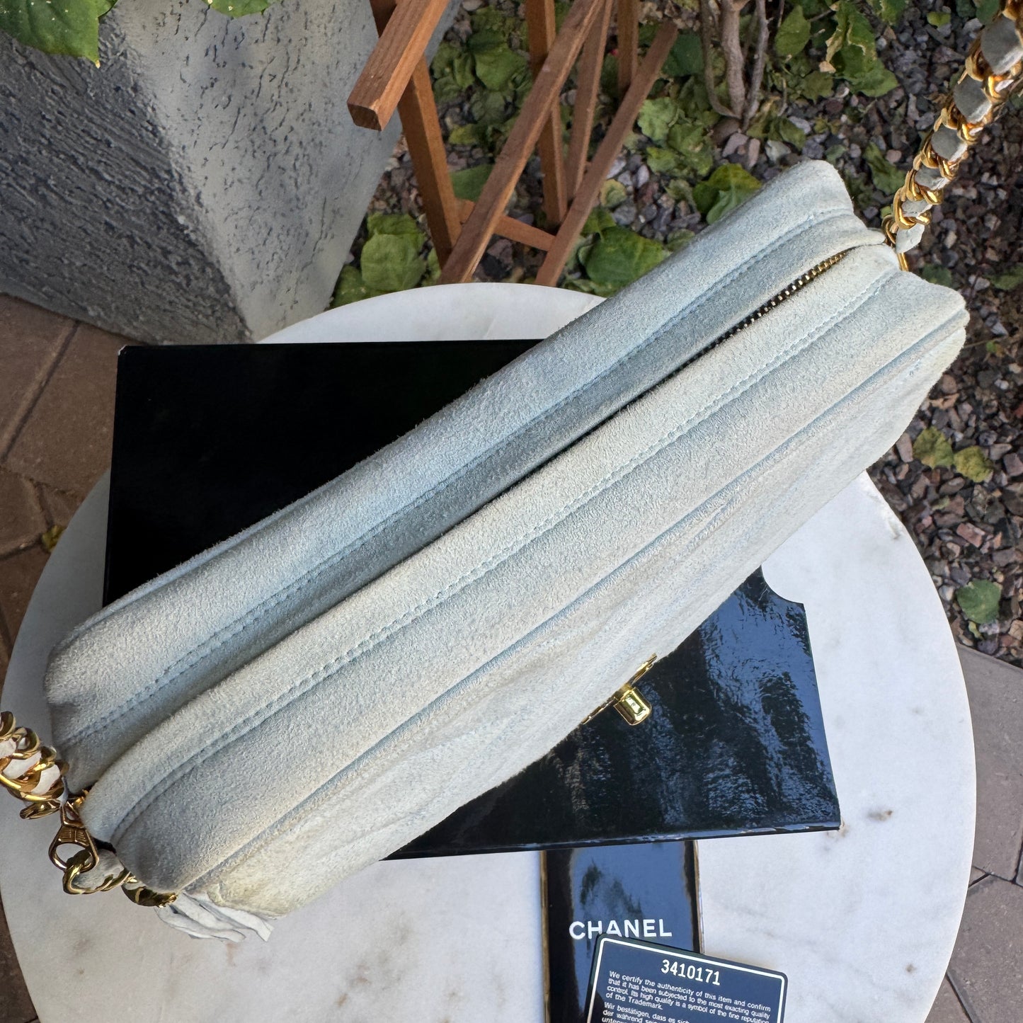 Chanel Vintage Suede Quilted Camera Shoulder Bag