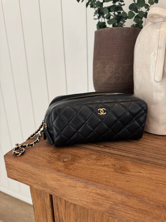 Chanel Double Zip Caviar Leather Cosmetic Bag