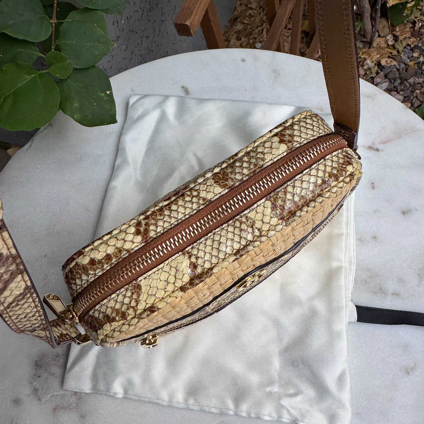 Gucci Ophidia Snakeskin Raffia Mini Crossbody