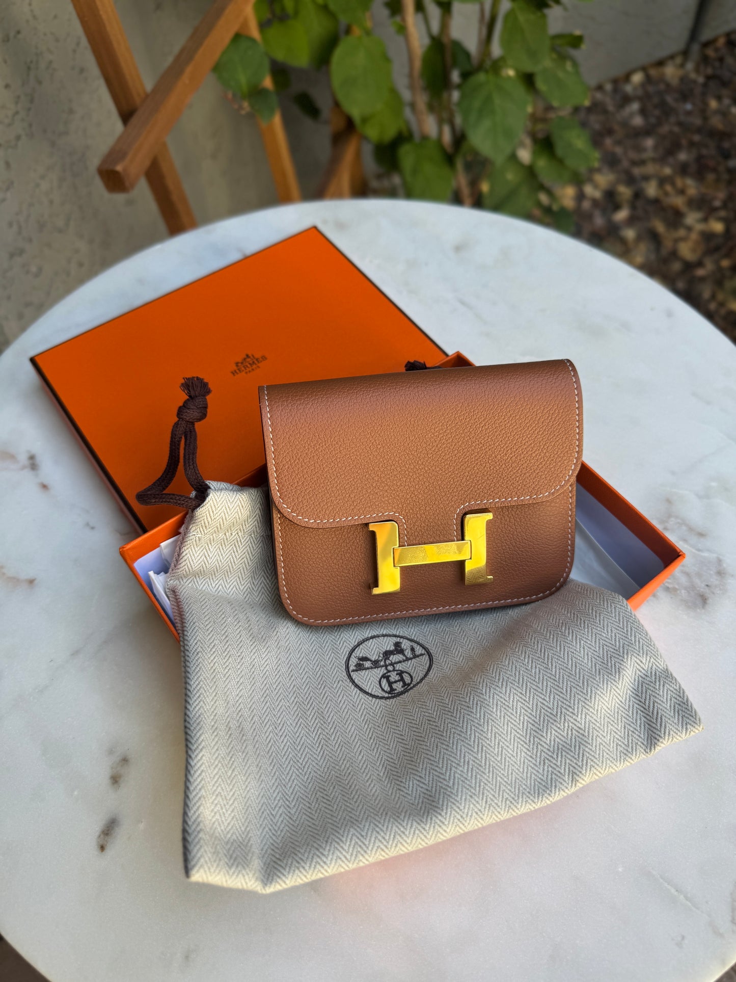 Hermès Gold Evercolor Leather Constance Slim Belt Bag Wallet