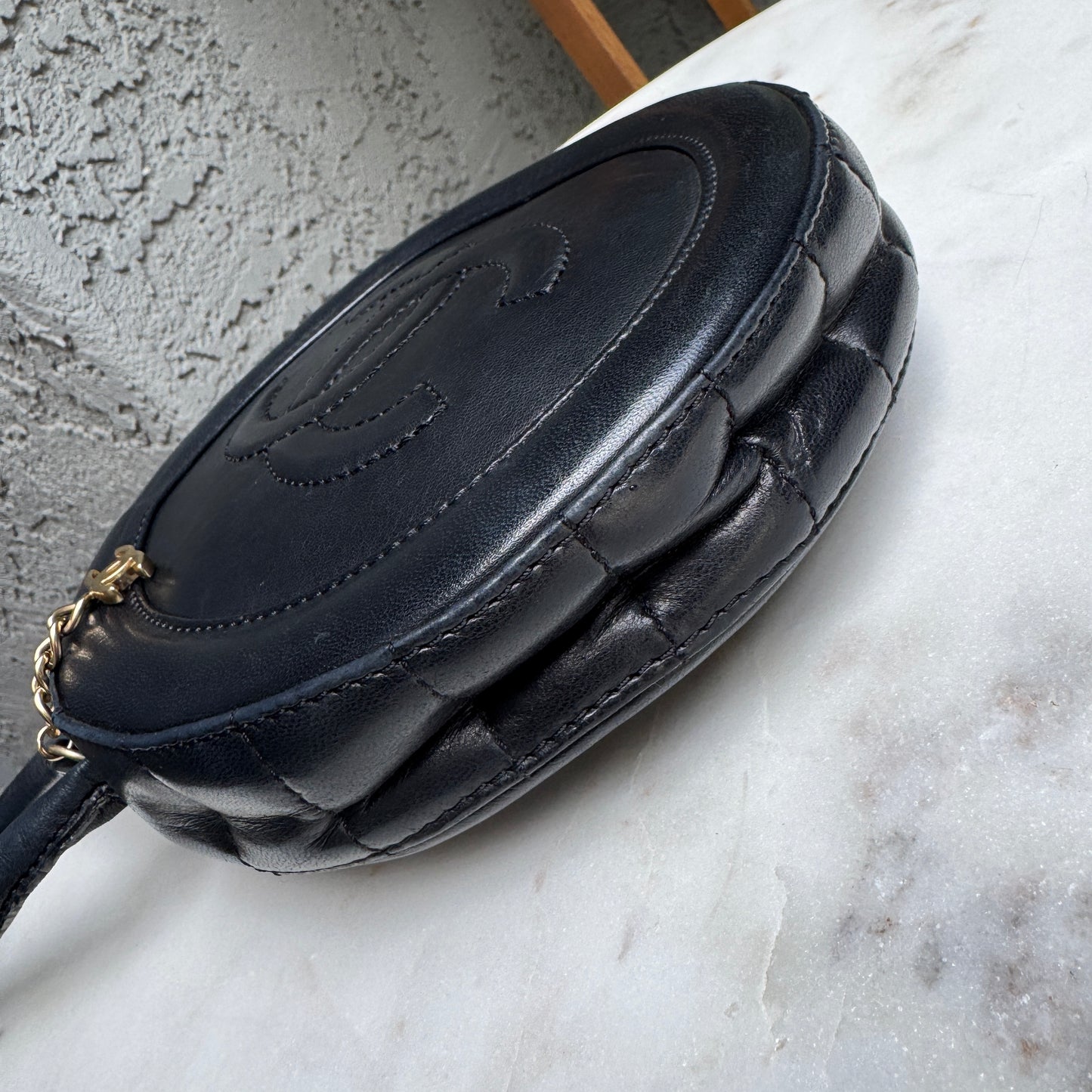 Chanel CC Round Timeless Vintage Lambskin Wristlet Handle Bag