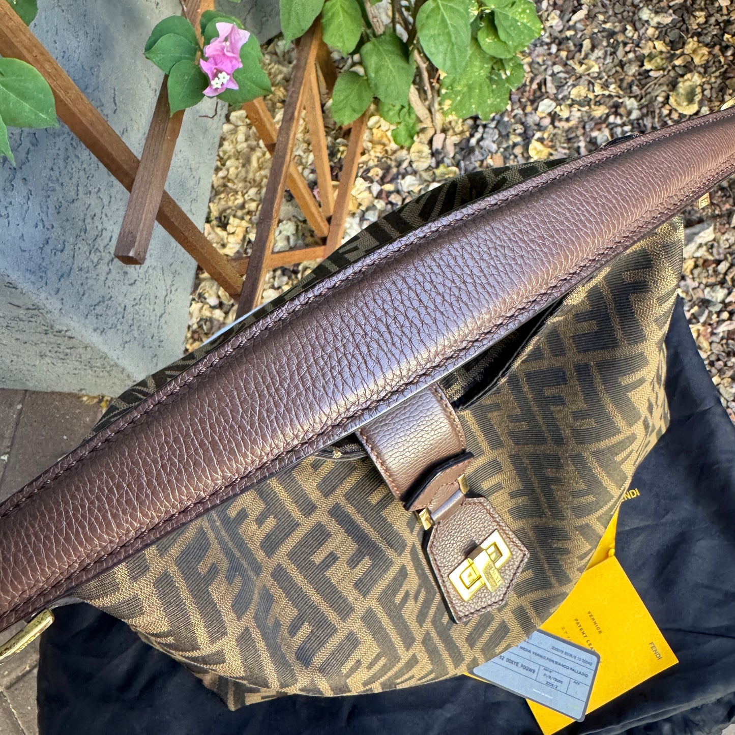 Fendi Turnlock Zucca Canvas Hobo Shoulder Bag