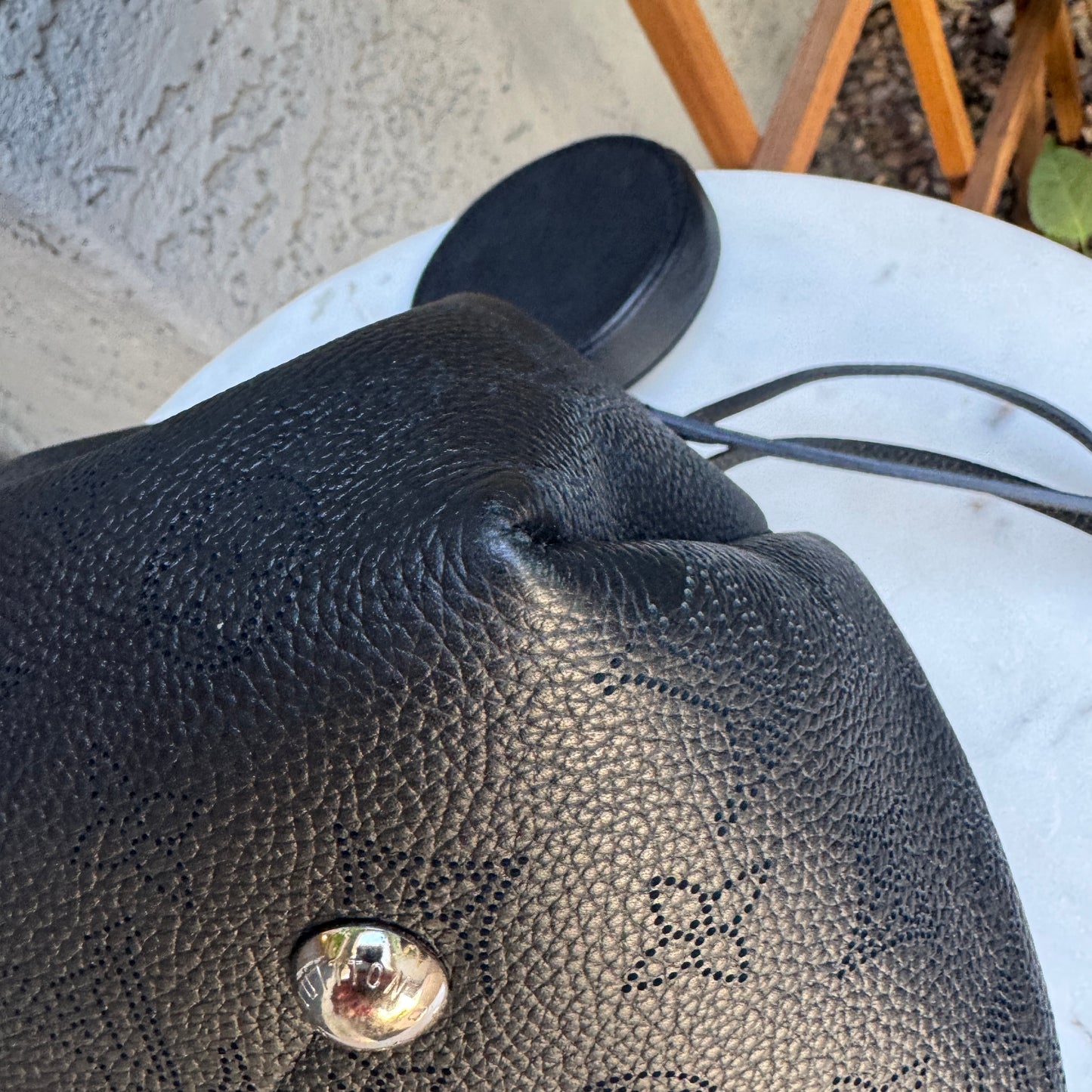 Louis Vuitton Mahina Leather Bella Drawstring Bucket Bag with Coin Pouch