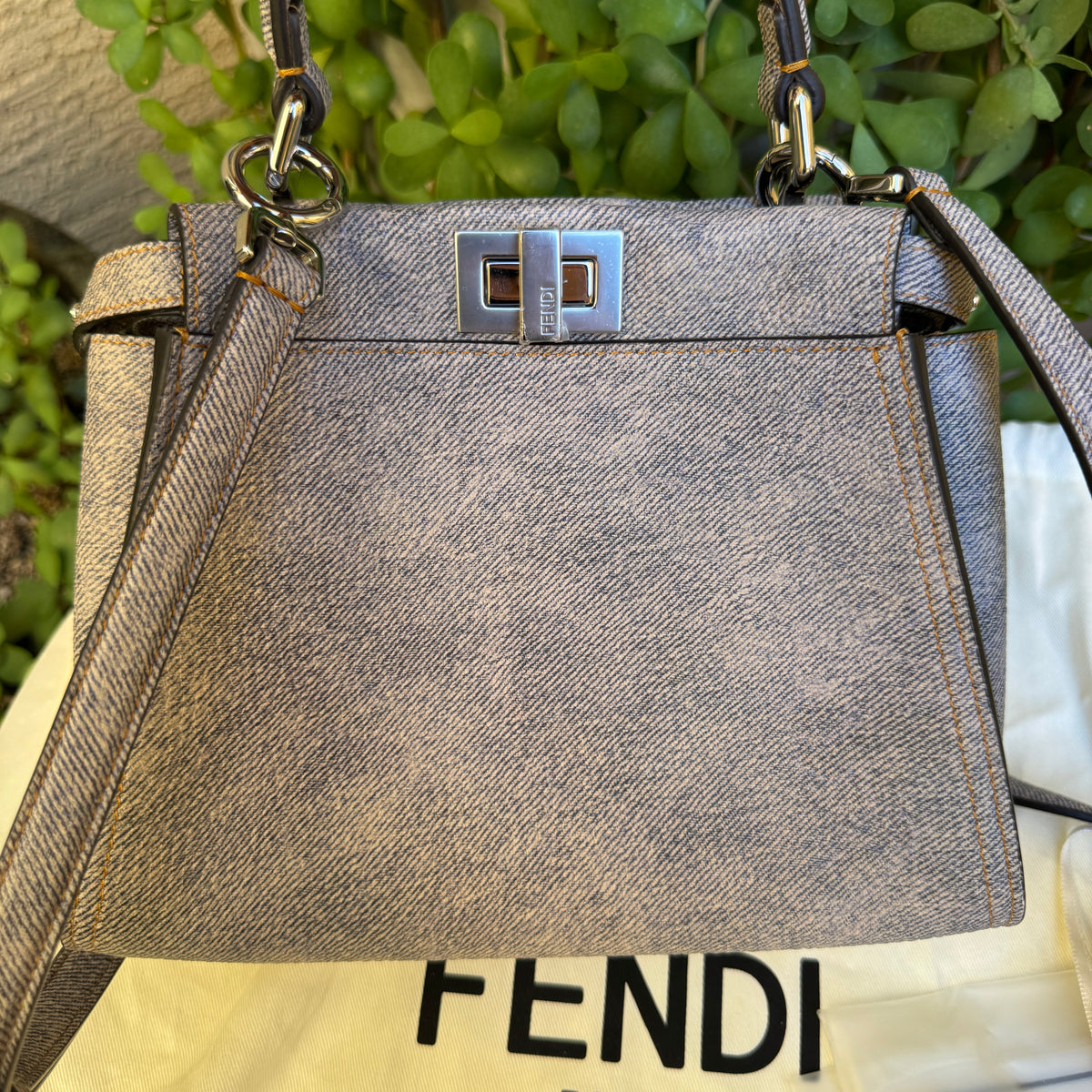 Fendi Denim Effect Leather Mini Peekaboo
