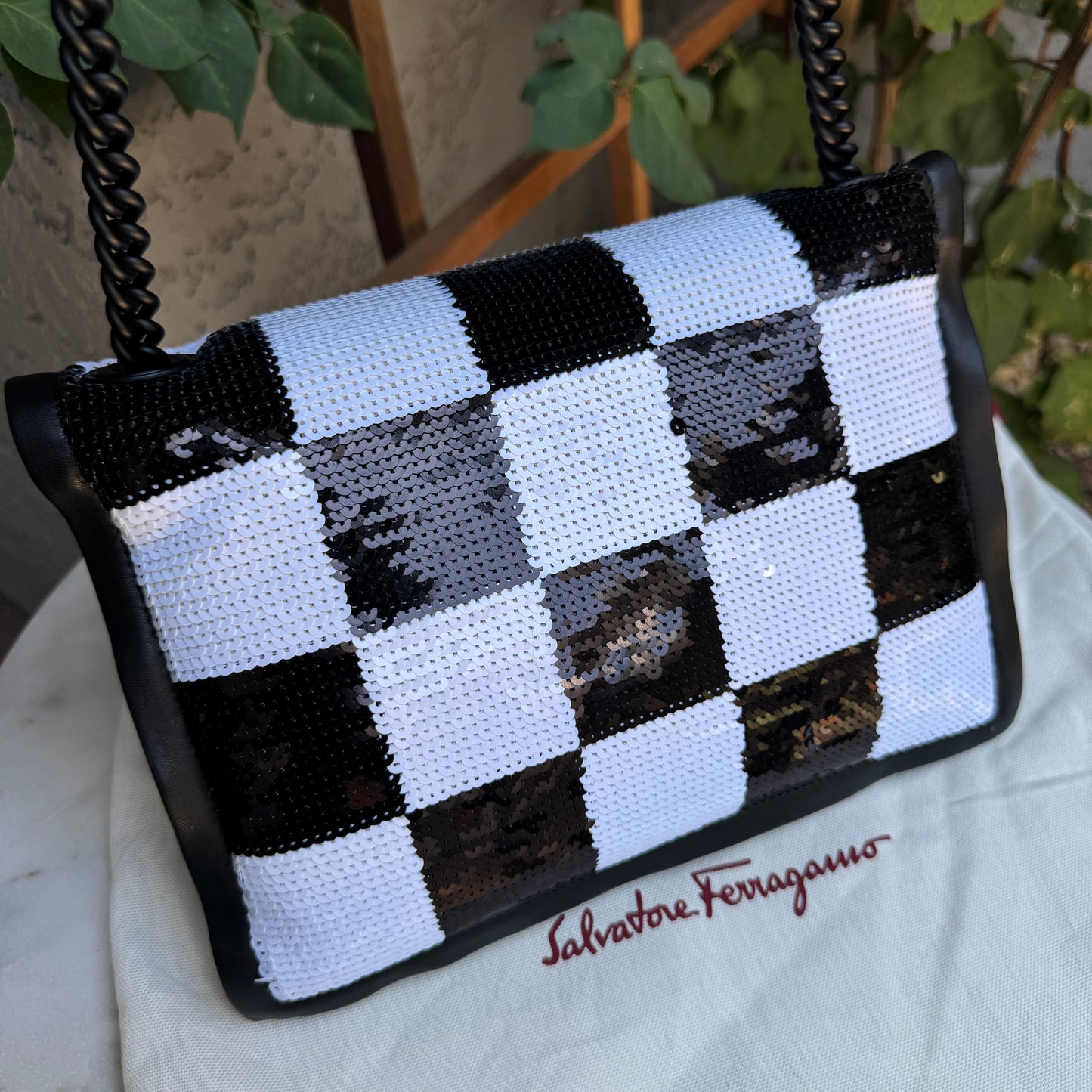 Salvatore Ferragamo Sequin Viva Bow Shoulder Bag