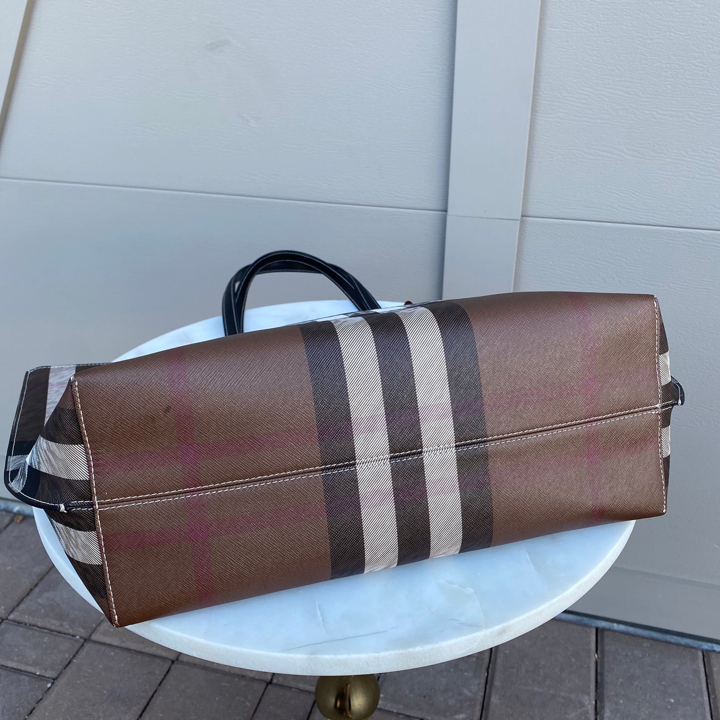 Burberry Dark Birch Brown Check and Leather Tote