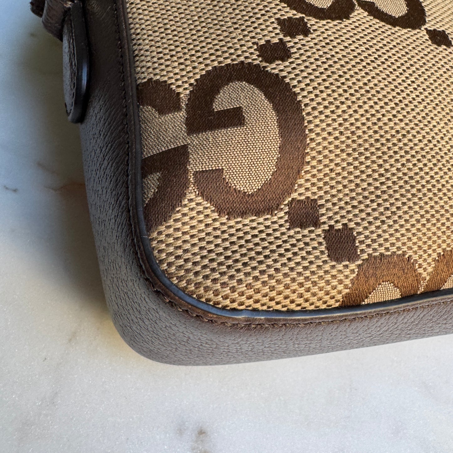 Gucci Monogram Jumbo GG Textured Dollar Calfskin Web Messenger