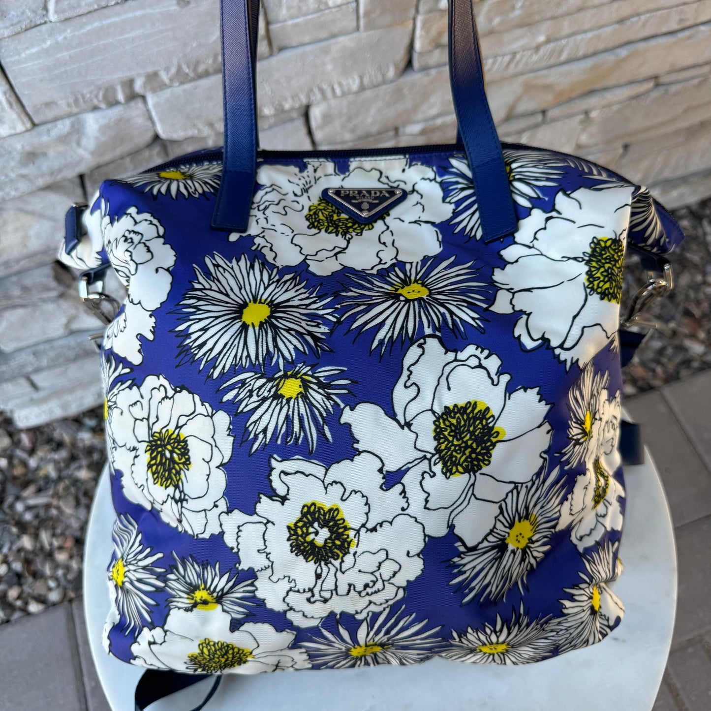 Prada Tessuto Stampat Flower Leather & Nylon Shopper Tote