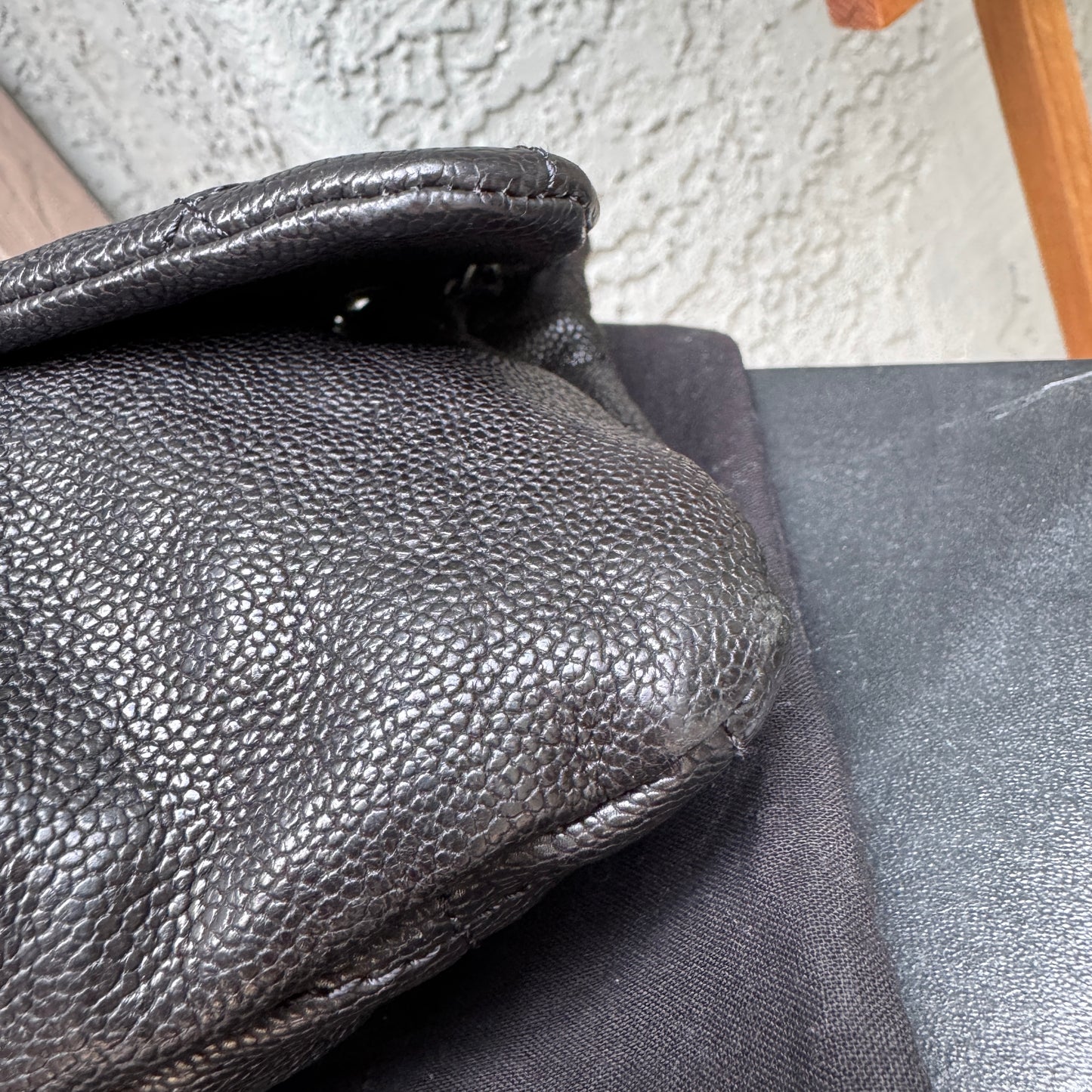 Chanel Shiny Caviar Quilted Elastic Flap Shoulder Bag