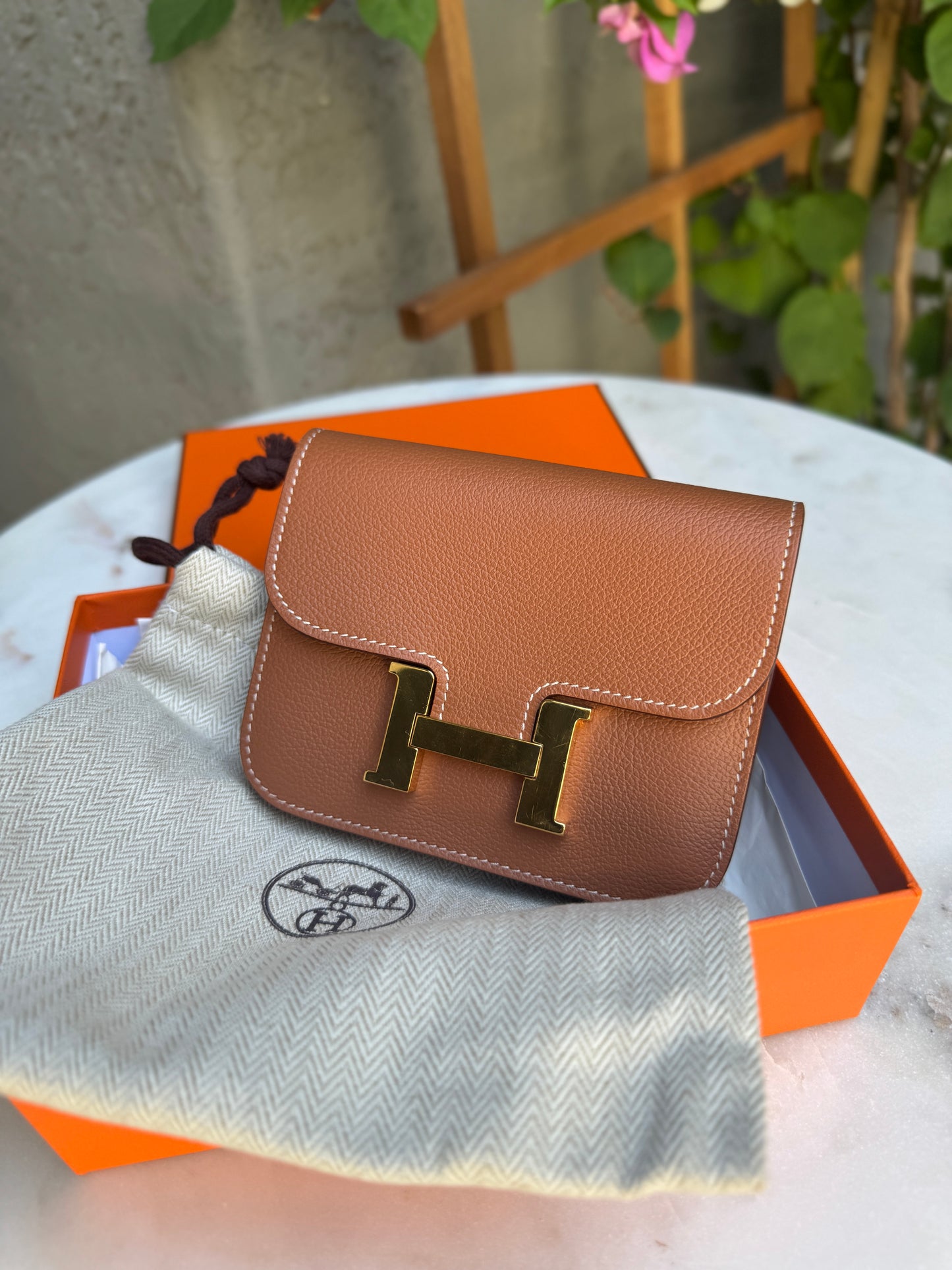 Hermès Gold Evercolor Leather Constance Slim Belt Bag Wallet