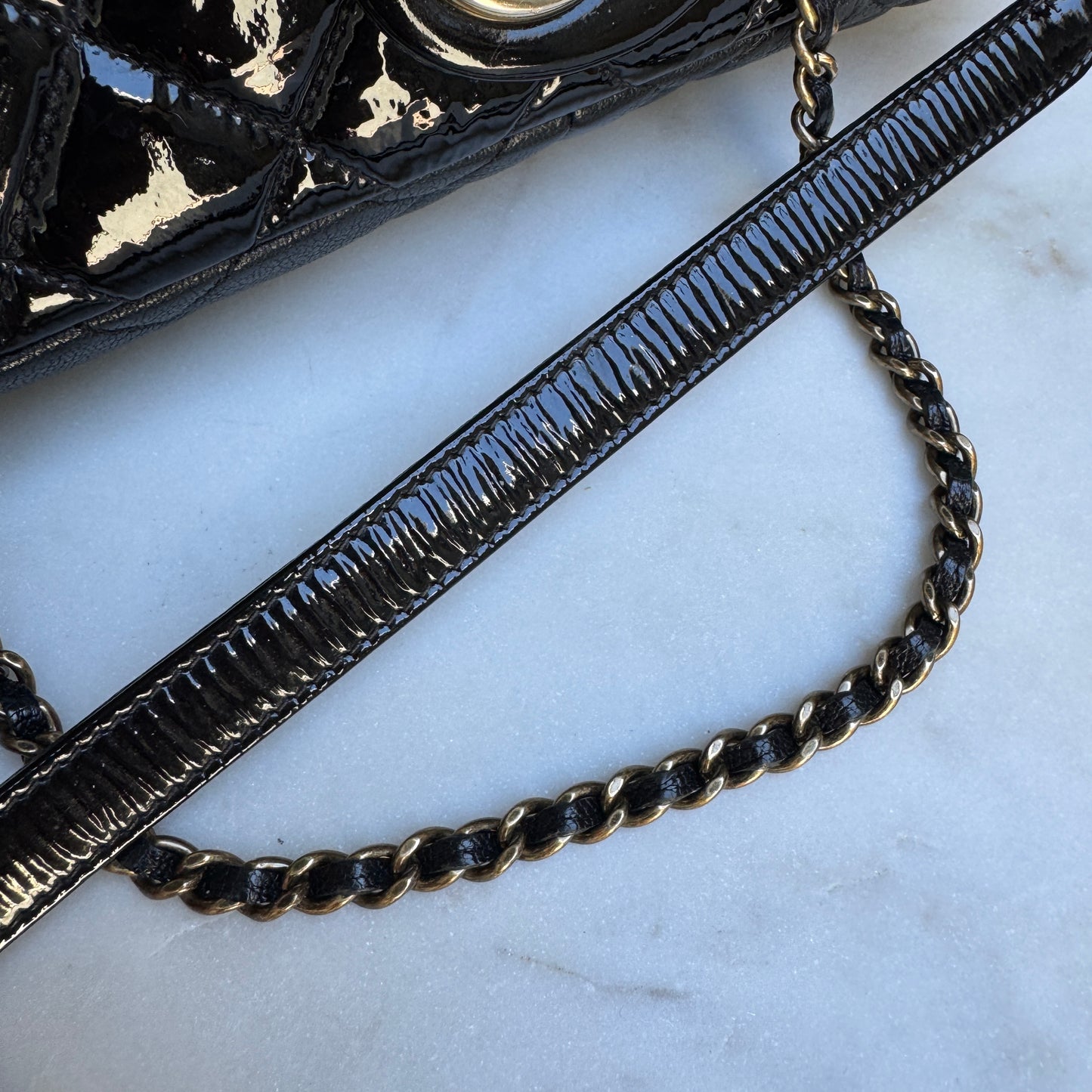 Chanel Quilted Patent Leather Medium Eyelet Single Flap Crossbody