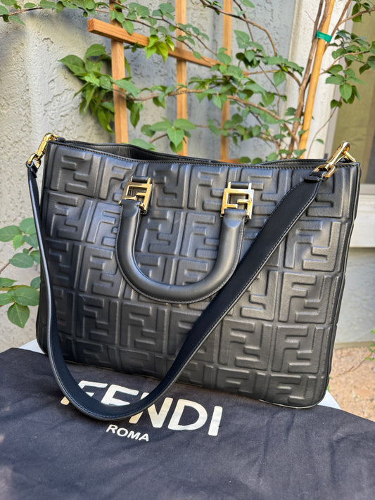 Fendi FF Embossed 1974 Leather Medium Tote