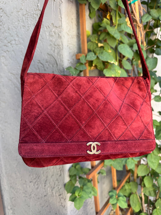 Chanel Suede Diamond Quilted Single Flap Vintage Shoulder Bag