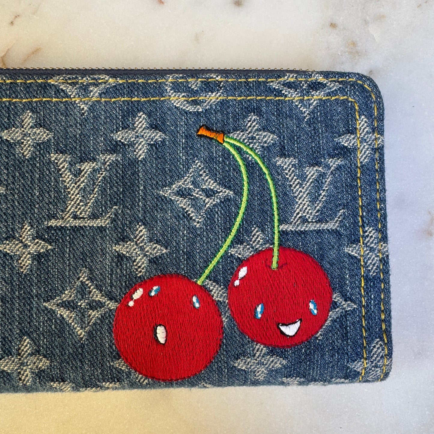 Louis Vuitton x Takashi Murakami Monogram Denim Cerises Zippy Wallet