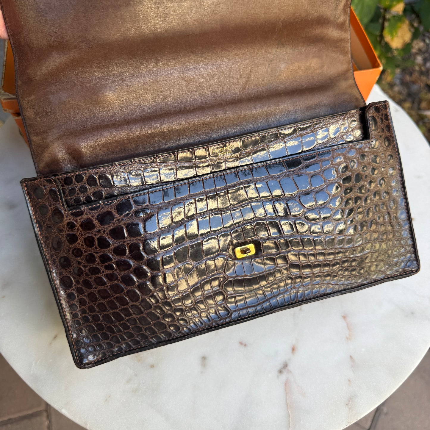 Hermès Vintage Shiny Crocodile Sac Chaine d'Ancre Top Handle Accordion Bag
