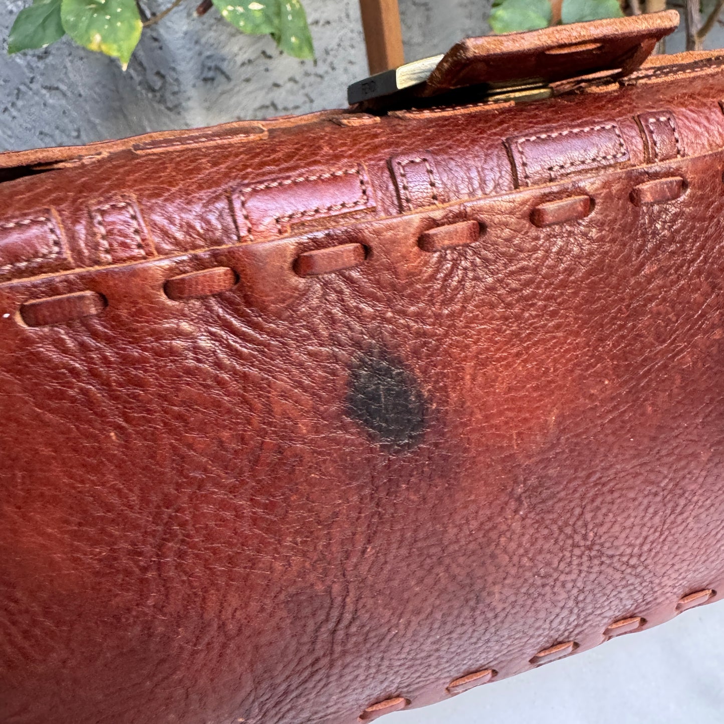 Fendi FF Leather Stitched Monogram Mamma Baguette