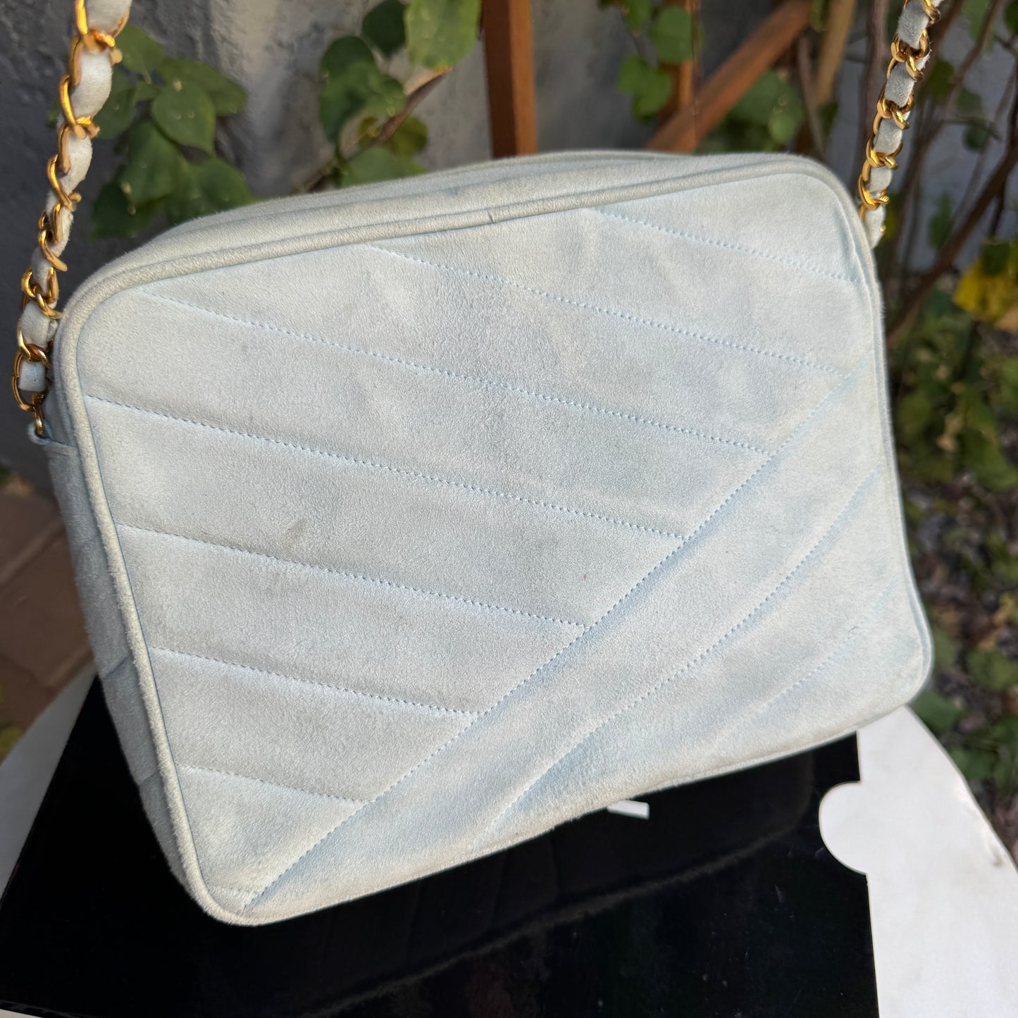 Chanel Vintage Suede Quilted Camera Shoulder Bag